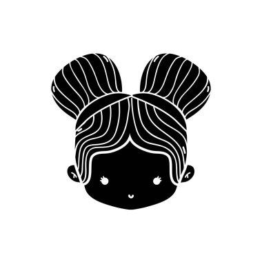 kontur kız baş iki buns saç tasarım vektör çizim ile