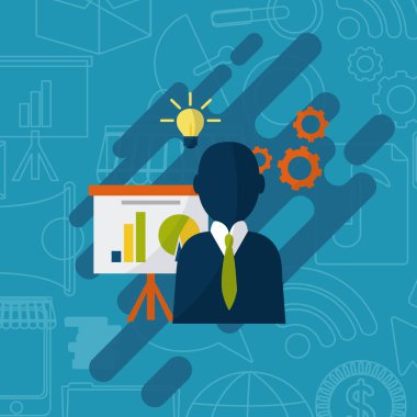 İş stratejisi kavramı ofis elemanları ile vektör grafik illüstrasyon