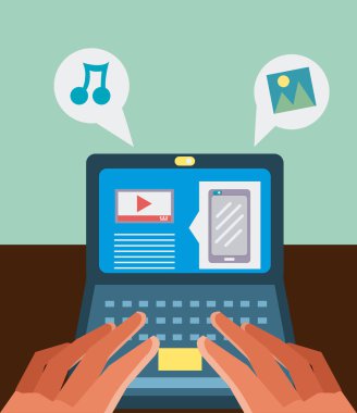 Sosyal medya illüstrasyon grafik tasarım vektör laptop kullanıyorum