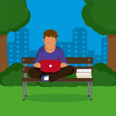 Genç adam Park vektör çizim grafik tasarım eğitimi