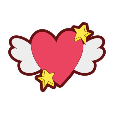 çizgi rengi aşk kalp kanatları ve yıldız tasarım vektör çizim ile