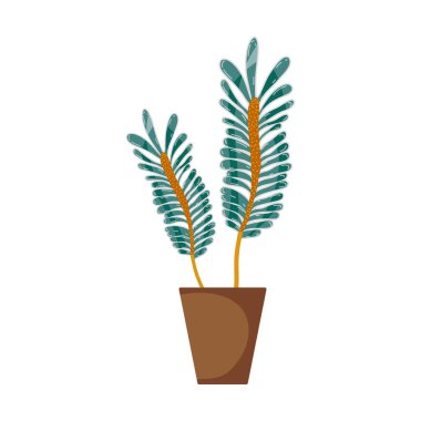 doğaya özgü bitkiler yaprakları vektör çizim ile pota içinde