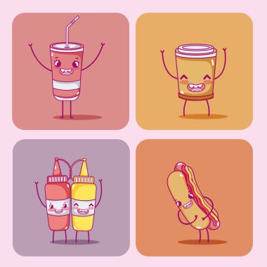 Renkli kareler vektör çizim grafik tasarım üzerinde şirin lokanta karikatürler