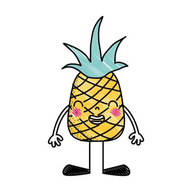 rendelenmiş kawaii ananas gülümseme meyve kollar ve bacaklar vektör çizim ile