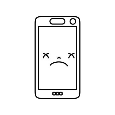 satır kawaii smartphone tatlı üzgün yüz vektör çizim
