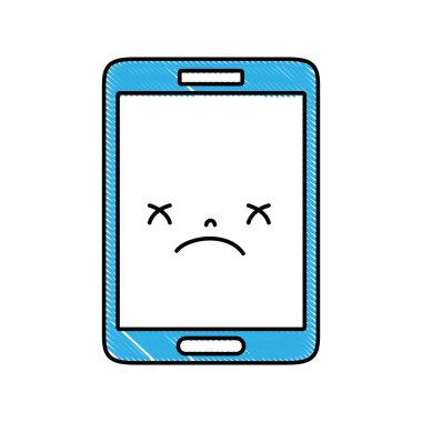 rendelenmiş kawaii smartphone sevimli kasvetli yüz vektör çizim