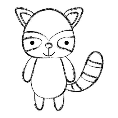 Grunge şirin ve mutlu rakun vahşi hayvan vektör çizim