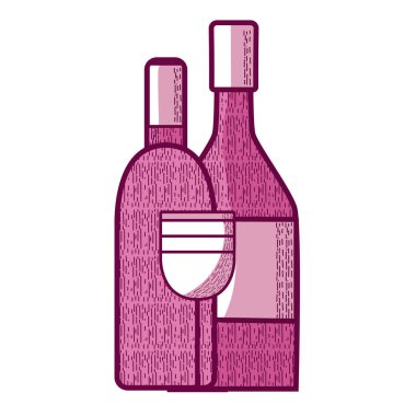 Şarap şişeleri ve Kupası vektör çizim grafik tasarım