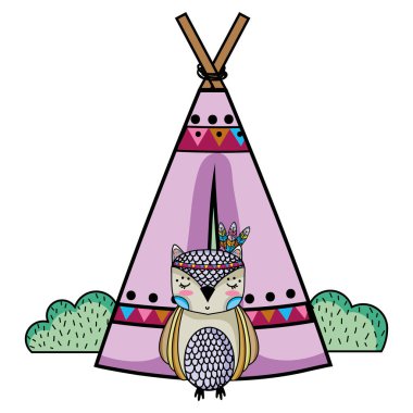 kamp ve çalılar bitki vektör çizim ile etnik baykuş