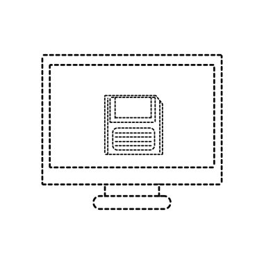 noktalı şekil bilgisayar teknolojisi ile ekran ve disket bilgi vektör çizim