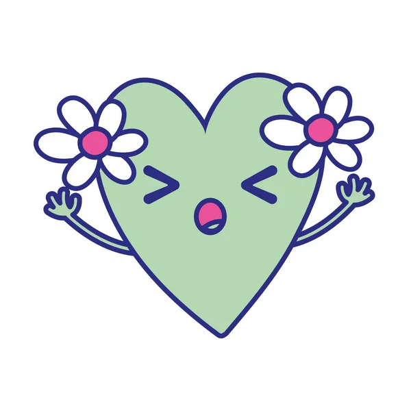 Coeur Sommeil Pleine Couleur Avec Des Fleurs Kawaii Avec Des — Image vectorielle