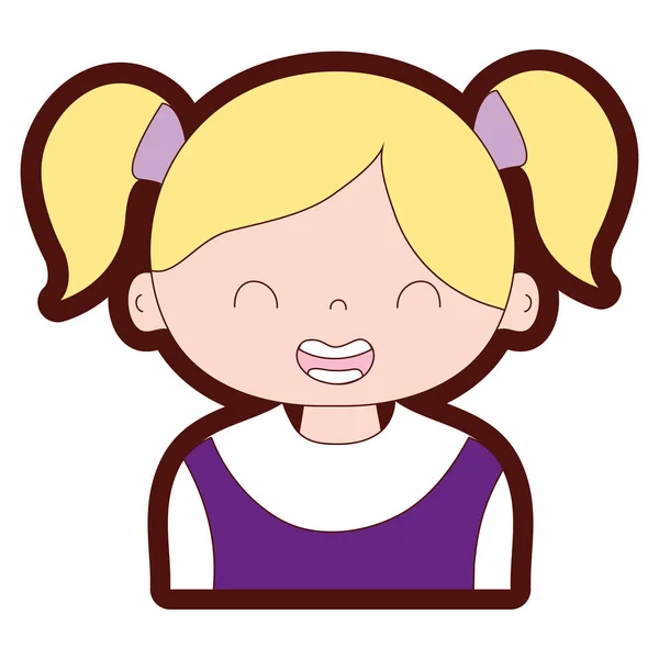 Línea Color Sonrisa Chica Con Dos Colas Diseño Pelo Vector — Vector de stock