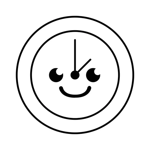 Línea Sonrisa Círculo Reloj Kawaii Dibujo Animado Vector Ilustración — Vector de stock