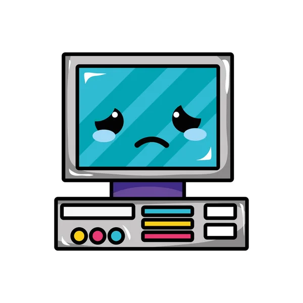 Crying Tender Computer Technology Kawaii Vector Illustration — Stock Vector