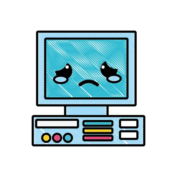 Ilustracja Wektorowa Tarty Płacz Przetargu Komputera Technologia Kawaii — Wektor stockowy