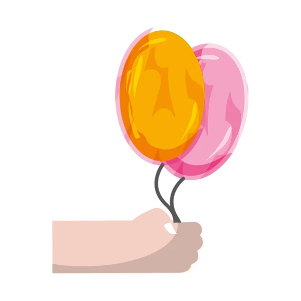Hand Mit Luftballons Party Feier Dekoration Vektor Illustration — Stockvektor