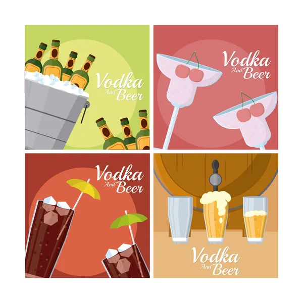 Vodka Cervejas Quadros Quadrados Coleção Vetor Ilustração Design Gráfico — Vetor de Stock