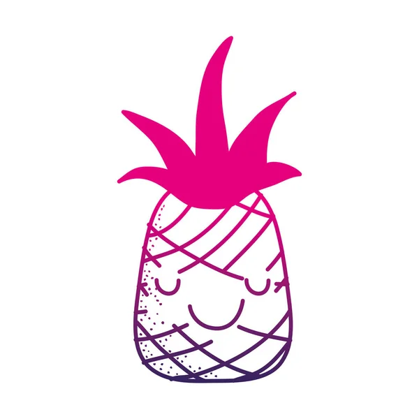Couleur Silhouette Heureux Ananas Fruit Tendre Kawaii Vecteur Illustration — Image vectorielle