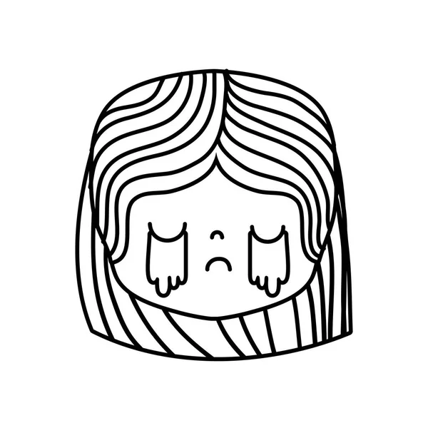 Линия Головы Девушки Прической Плачущим Лицом — стоковый вектор