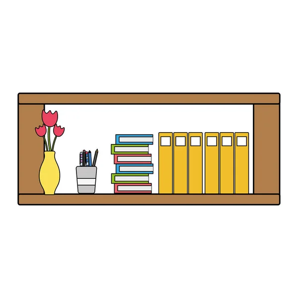 Colorful Office Shelf Books Folders Documents Vector Illustration — Stock Vector