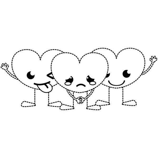Dotted Shape Cute Hearts Friends Kawaii Cartoons Vector Illustration — Stock Vector