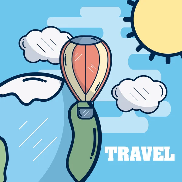 Luftballong Flyger Runt Världen Vektor Illustration Grafisk Design — Stock vektor