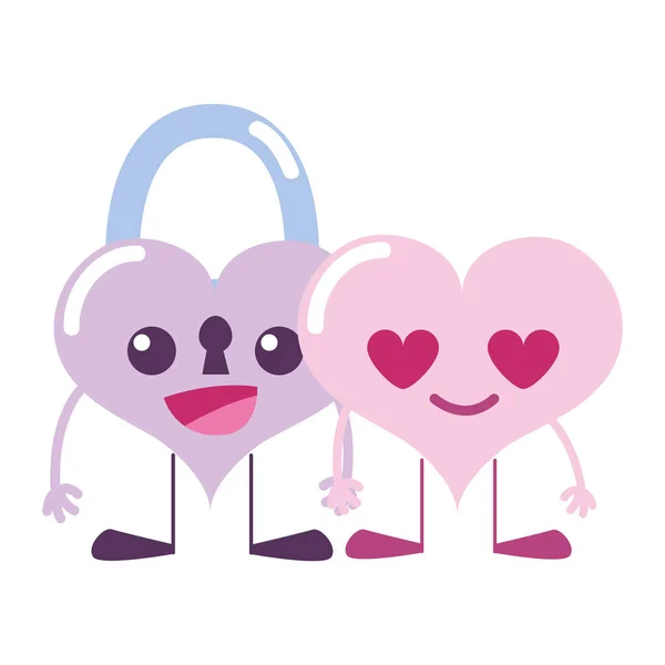 五颜六色的幸福夫妇心脏 Kawaii 卡通矢量插图 — 图库矢量图片
