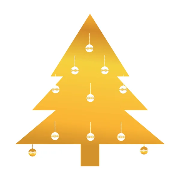 Gouden Pijnboom Met Kerst Bal Decoratie Vectorillustratie — Stockvector