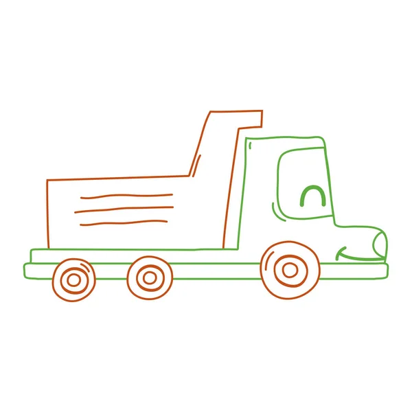 Línea Color Kawaii Sonrisa Volcado Camión Industria Vector Ilustración — Vector de stock
