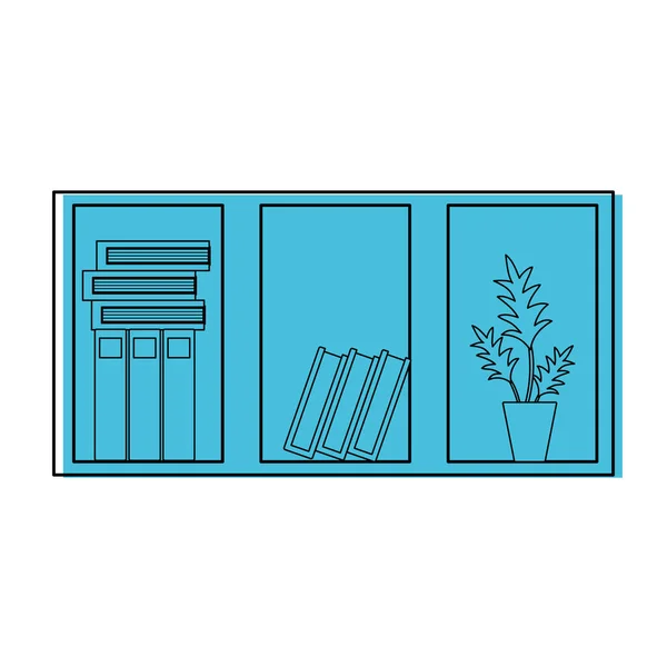 Kleur Office Houten Plank Met Boeken Plant Vectorillustratie — Stockvector