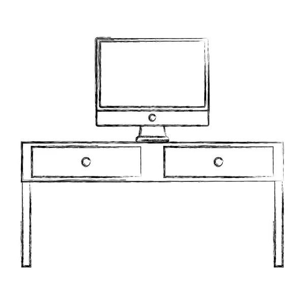 Σχήμα Ξύλινο Γραφείο Συρτάρια Και Εικονογράφηση Φορέα Οθόνης Υπολογιστή — Διανυσματικό Αρχείο