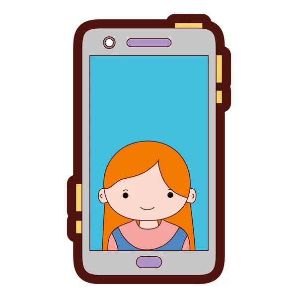 Ligne Couleur Smartphone Technologie Avec Fille Personne Communication Vectoriel Illustration — Image vectorielle