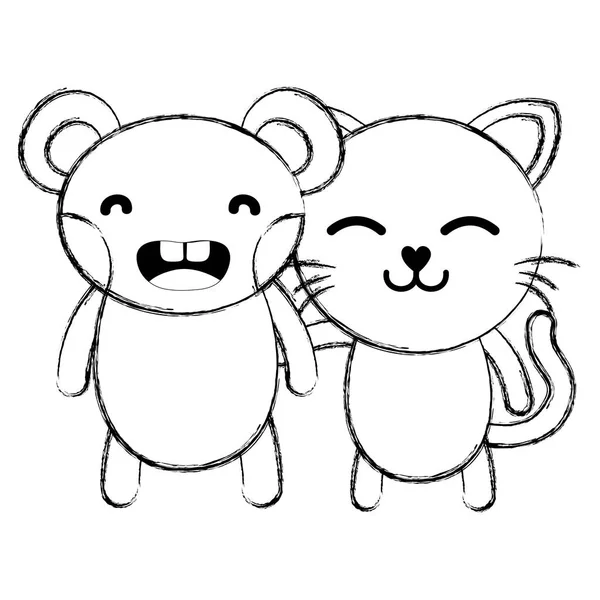 图熊和猫可爱的动物朋友向量例证 — 图库矢量图片