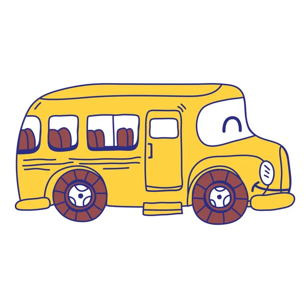 Volledige Kleur Kawaii Glimlach Schoolbus Vervoer Vectorillustratie — Stockvector