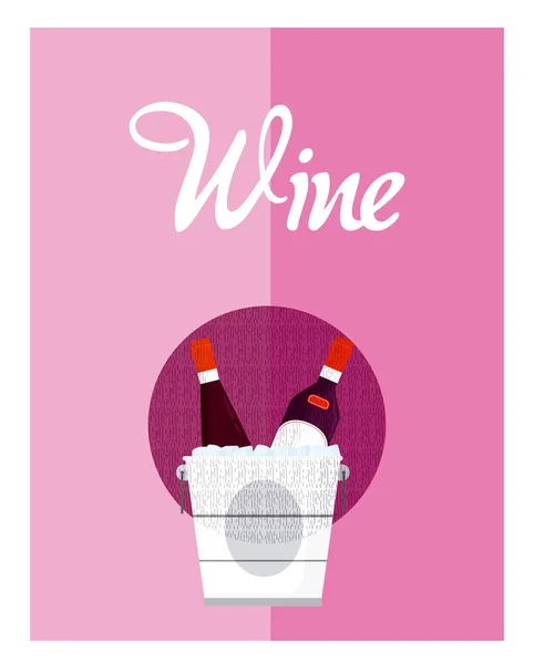 Couverture Menu Vin Avec Bouteilles Sur Seau Glace Illustration Vectorielle — Image vectorielle