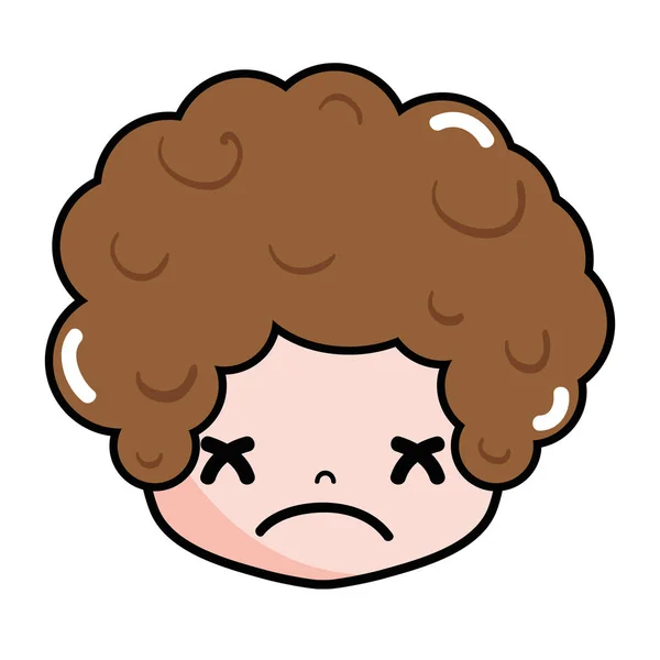 Boy Head Curly Hair Sad Face Vector Illustration — Stock Vector