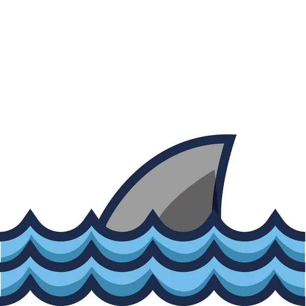 Naturaleza Océano Olas Con Tiburón Animal Vector Ilustración — Vector de stock