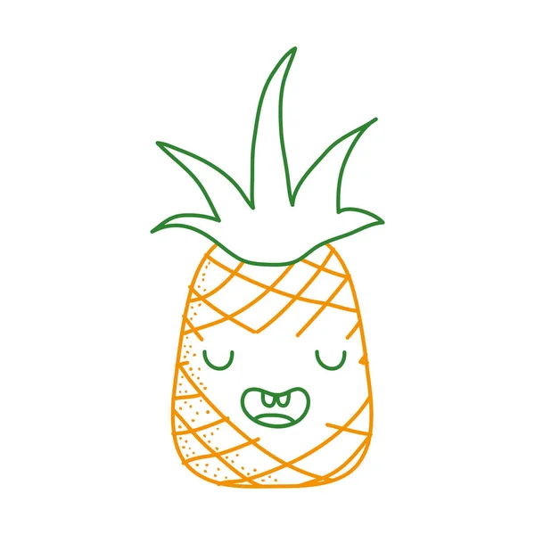 Ligne Couleur Mignon Ananas Kawaii Drôle Illustration Vectorielle Fruits — Image vectorielle