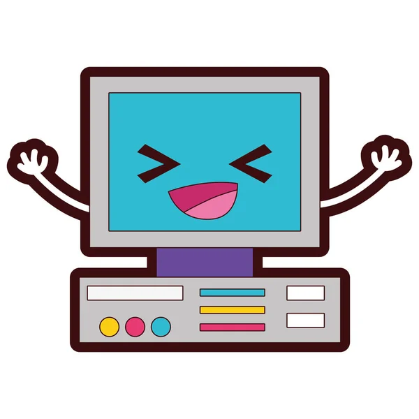 Полноцветные Счастливые Компьютерные Технологии Kawaii Векторной Иллюстрацией Оружия — стоковый вектор