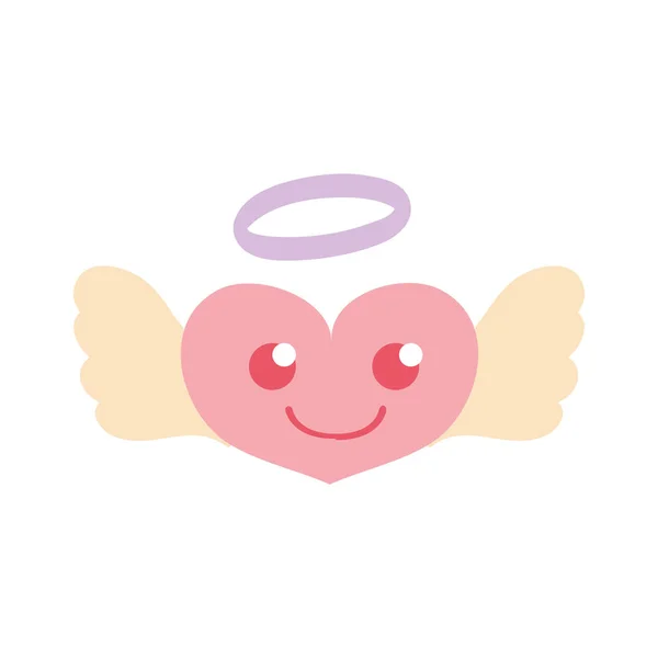 Colorido Sonrisa Corazón Ángel Kawaii Dibujo Animado Vector Ilustración — Vector de stock