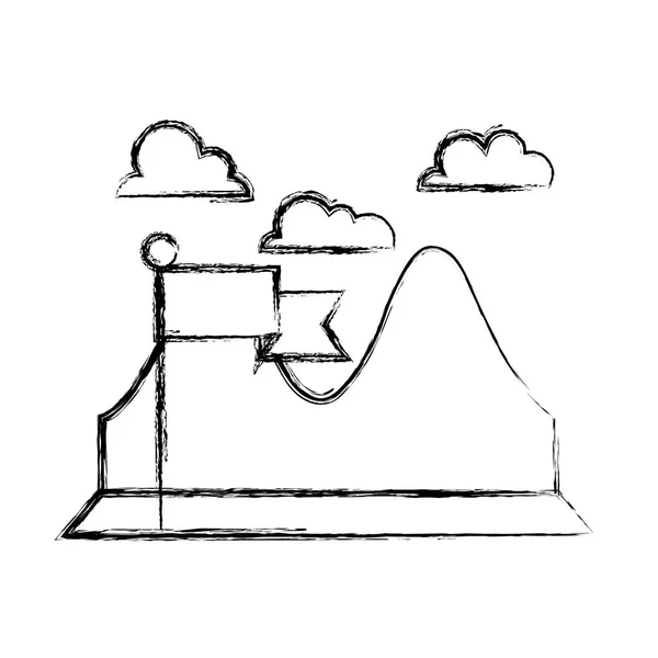 Figura Paesaggio Con Montagne Nuvole Nel Cielo Bandiera Disegno Vettoriale — Vettoriale Stock