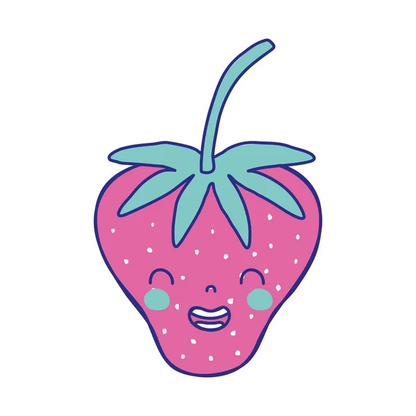 Pleine Couleur Mignon Starwberry Kawaii Sourire Fruit Vecteur Illustration — Image vectorielle