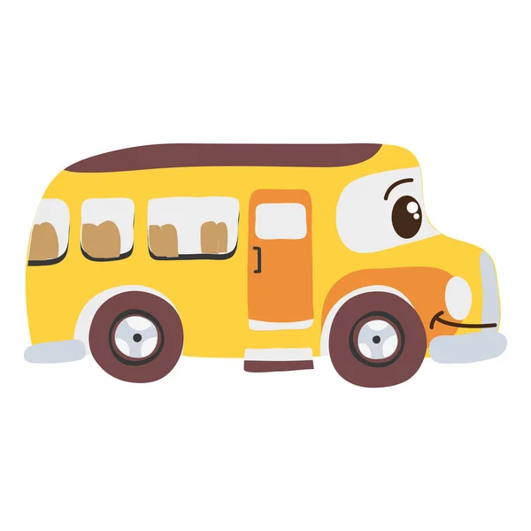Красочные Кавайи Счастливые Школьные Автобусы Векторные Иллюстрации — стоковый вектор