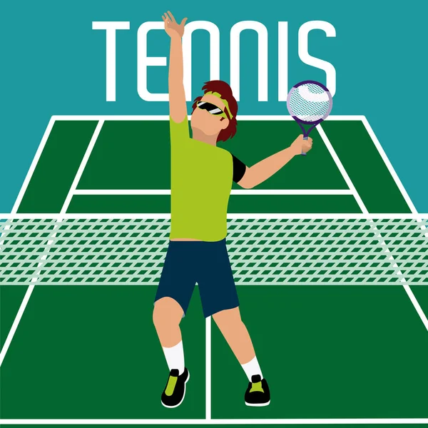 Tennisspieler Startet Ball Auf Feld Cartoon Vektor Illustration Grafik Design — Stockvektor