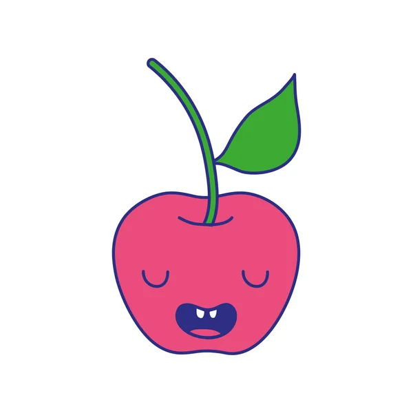 Volledige Kleur Schattig Apple Kawaii Grappige Fruit Vectorillustratie — Stockvector