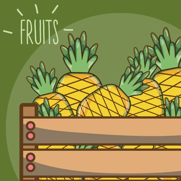Ananas Dentro Scatola Legno Disegno Grafico Vettoriale Illustrazione — Vettoriale Stock