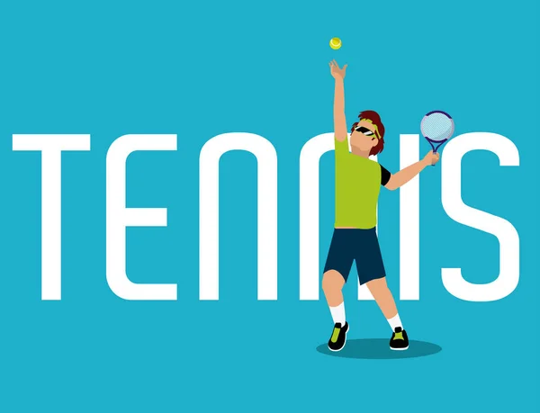 Tennis Konzept Mit Spieler Start Ball Cartoons Vektor Illustration Grafik — Stockvektor