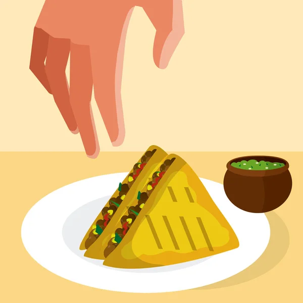 Menggenggam Tangan Tacos Vektor Gambar Desain Grafis - Stok Vektor