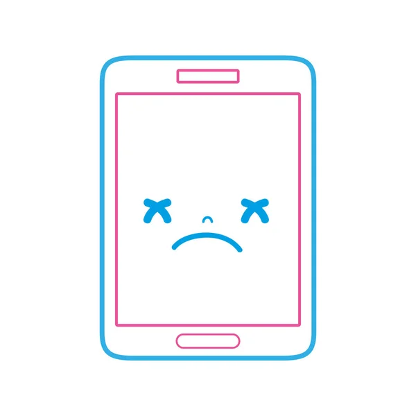 Color Line Kawaii Smartphone Cute Gloomy Face Vector Illustration — Stock Vector