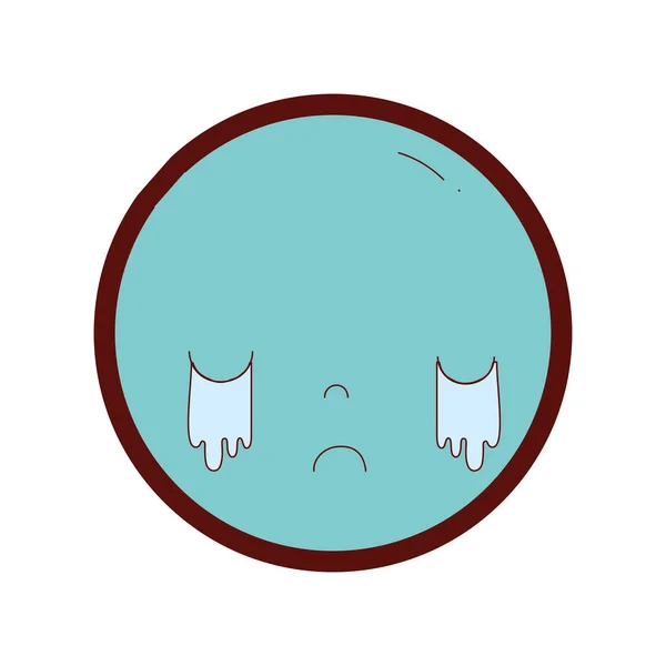 Line Color Kawaii Head Cute Crying Face Vector Illustration — Stock Vector